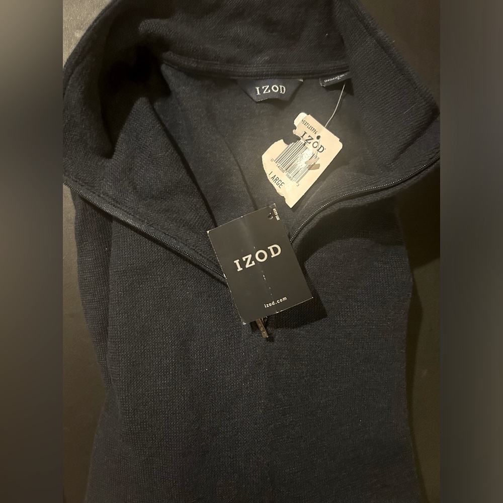 Izod mens quarter zip pullover large navy 100% cotton